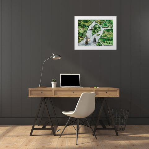 Port Royal-South Carolina illustration from Grand voyages 1596 White Modern Wood Framed Art Print by Bry, Theodor de