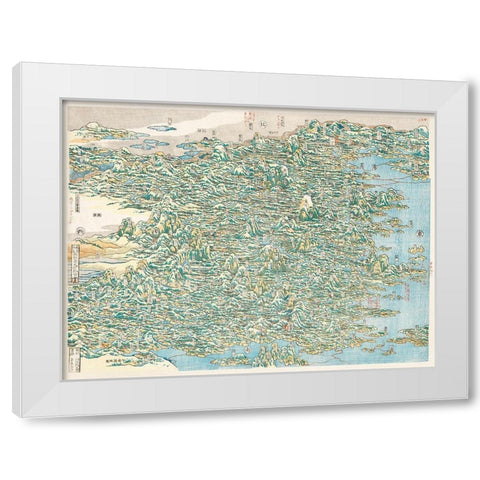 Map of China by Katsushika Hokusai White Modern Wood Framed Art Print by Hokusai, Katsushika
