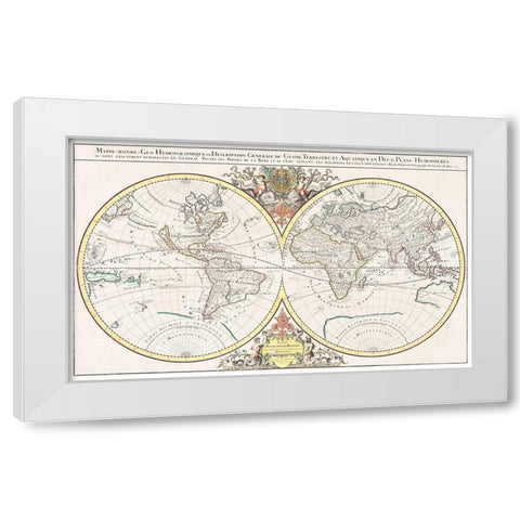 General description of the terrestrial and aquatic globe in two hemispherical planes 1691 White Modern Wood Framed Art Print by Jaillot, Alexis Hubert