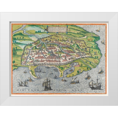 Map of Alexandria 1575 White Modern Wood Framed Art Print by Braun, Georg