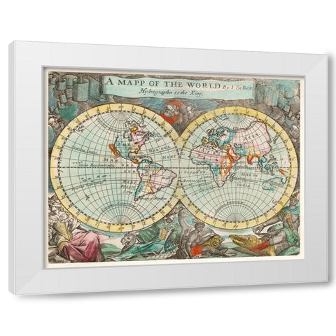 A mapp of the world 1682 White Modern Wood Framed Art Print by Playford, John