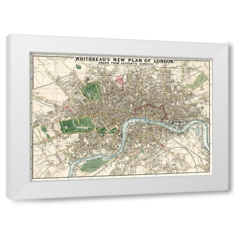 Whitbreads new plan of London drawn from authentic survey 1853 White Modern Wood Framed Art Print by Whitbread, J