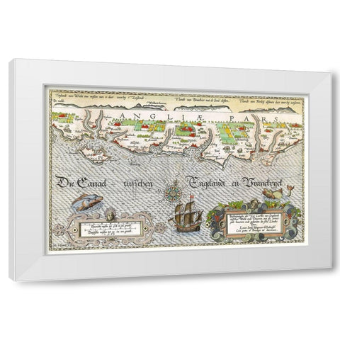 Map of the South England coast between the Isle of Wight and Dover White Modern Wood Framed Art Print by Doetechum, Joannes van