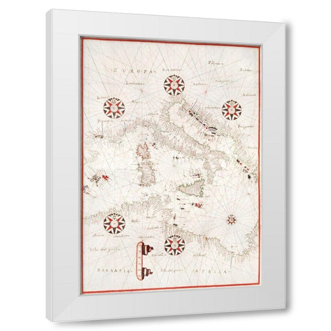 Portolan atlas of the Mediterranean Sea-Central Mediterranean 1590 White Modern Wood Framed Art Print by Olivia, Joan