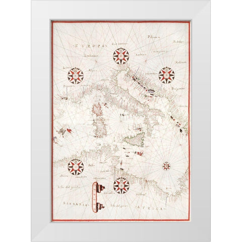 Portolan atlas of the Mediterranean Sea-Central Mediterranean 1590 White Modern Wood Framed Art Print by Olivia, Joan