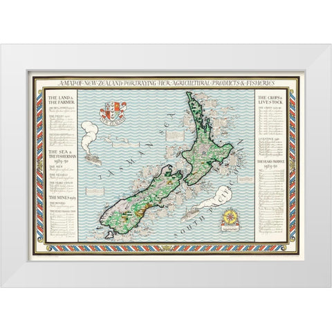 A Map of New Zealand 1913 White Modern Wood Framed Art Print by Gil, MacDonald