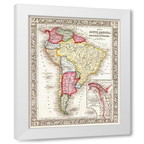 Map of South America 1863 White Modern Wood Framed Art Print by Mitchell, Samuel Augustus