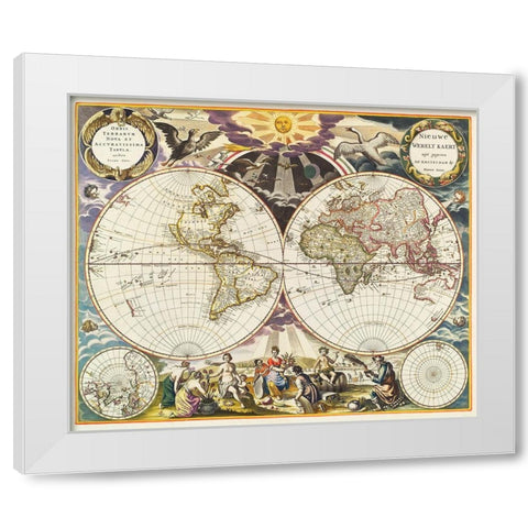 New World Map 1672 White Modern Wood Framed Art Print by Mitchell, Samuel Augustus