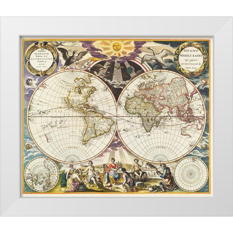 New World Map 1672 White Modern Wood Framed Art Print by Mitchell, Samuel Augustus