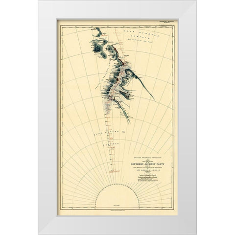 Route and Surveys of the Southern Journey Party-1909 White Modern Wood Framed Art Print by Royal Geographic Society England