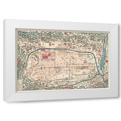 Map of Kyoto 1863 White Modern Wood Framed Art Print by Kahei, Takebara