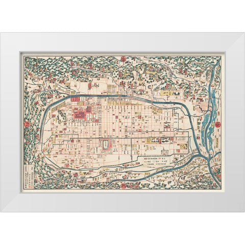 Map of Kyoto 1863 White Modern Wood Framed Art Print by Kahei, Takebara