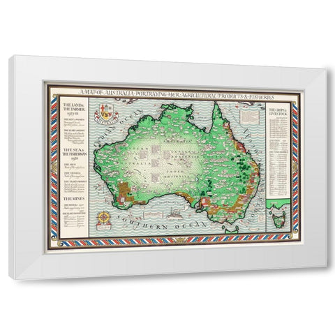 A Map of Australia 1930 White Modern Wood Framed Art Print by Gil, MacDonald