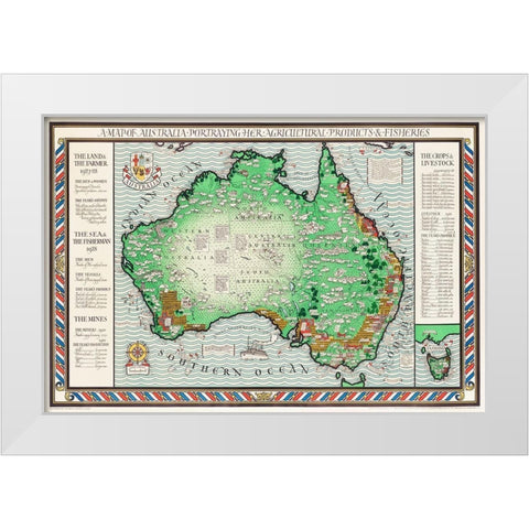 A Map of Australia 1930 White Modern Wood Framed Art Print by Gil, MacDonald