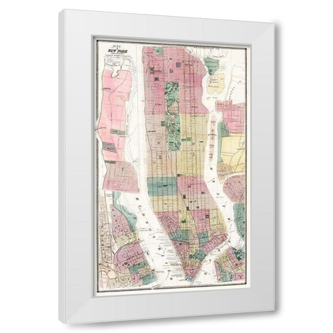 Map of New York and Vicinity 1869 White Modern Wood Framed Art Print by Dripps, Matthew