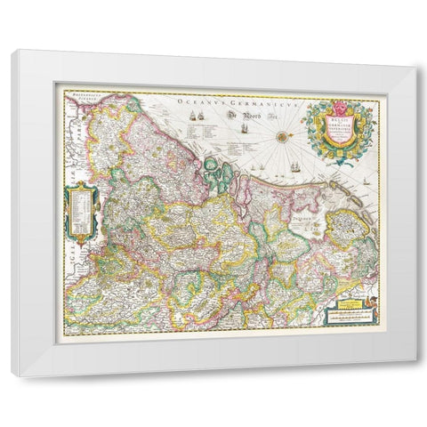 Map of the Netherlands 1631 White Modern Wood Framed Art Print by Hondius, Henricus