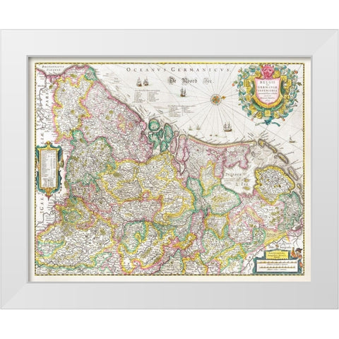 Map of the Netherlands 1631 White Modern Wood Framed Art Print by Hondius, Henricus