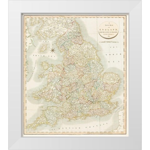A new map of England 1811 White Modern Wood Framed Art Print by Cary, John