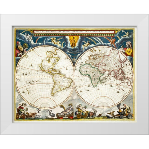 New and accurate map of the whole world White Modern Wood Framed Art Print by Blaeu, Joan