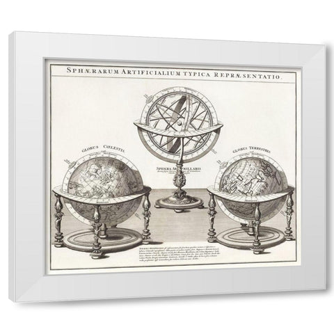 The typical representation of artificial spheres 1712 White Modern Wood Framed Art Print by Homann, Johann Baptista