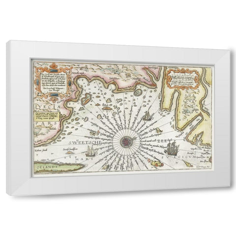 Map of the coast of Sweden between Kalmar and Stockholm 1583 White Modern Wood Framed Art Print by Doetechum, Joannes van
