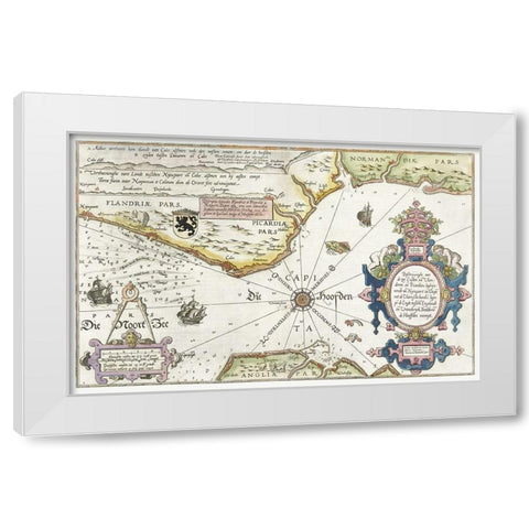 Map of the coasts of Flanders-Normandy and England 1581 White Modern Wood Framed Art Print by Doetechum, Joannes van