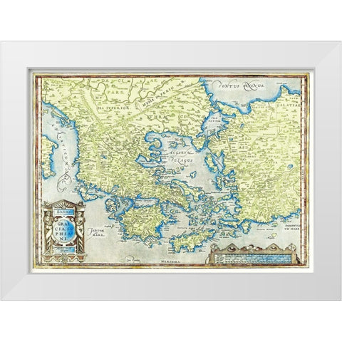 Map of Greece White Modern Wood Framed Art Print by Ortelius, Abraham