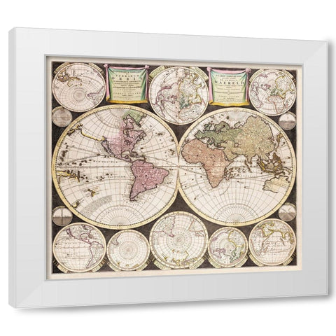 Flat earth globe commonly called the whole world 1696 White Modern Wood Framed Art Print by Allard, Carel