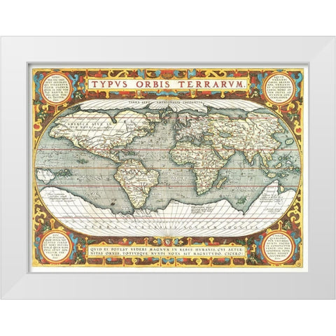 Typus orbis terrarum 1587 White Modern Wood Framed Art Print by Ortelius, Abraham
