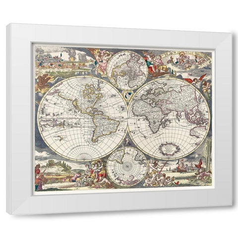 Nova Totius Terrarum orbis tabula 1660 White Modern Wood Framed Art Print by Danckerts, Justus