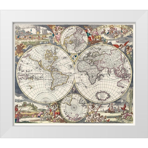 Nova Totius Terrarum orbis tabula 1660 White Modern Wood Framed Art Print by Danckerts, Justus