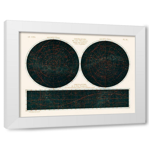 Constellations of the Two Hemispheres 1877 White Modern Wood Framed Art Print by Amedee, Guillemin