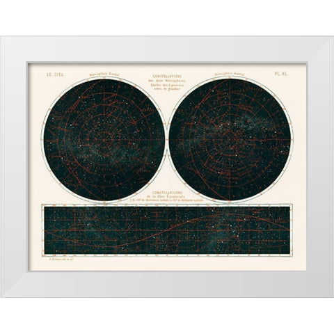 Constellations of the Two Hemispheres 1877 White Modern Wood Framed Art Print by Amedee, Guillemin