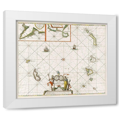 Chart of the Canary Islands 1680 White Modern Wood Framed Art Print by Luyken, Jan