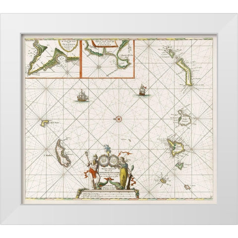 Chart of the Canary Islands 1680 White Modern Wood Framed Art Print by Luyken, Jan