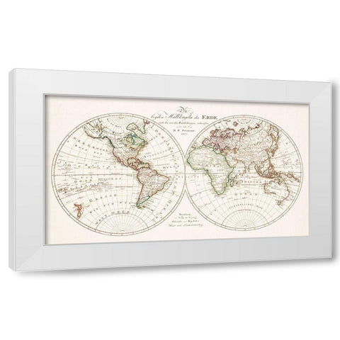 The two hemispheres of the earth 1807 White Modern Wood Framed Art Print by Schneider und Weigelsehen
