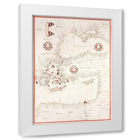 Portolan atlas of the Mediterranean Sea-Eastern Mediterranean 1590 White Modern Wood Framed Art Print by Oliva, Joan