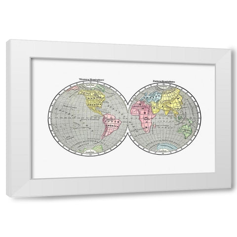 World map from A System of Geography-for the use of Schools 1860 White Modern Wood Framed Art Print by Morse, Sidney Edwards