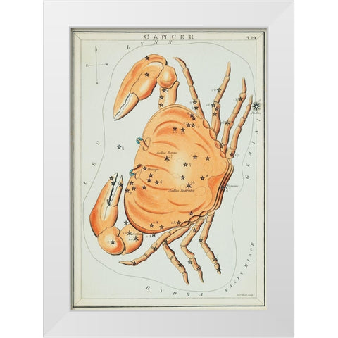 Astronomical chart illustration of the cancer zodiac White Modern Wood Framed Art Print by Hall, Sidney