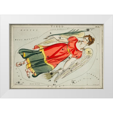 Astronomical chart illustration of the Virgo White Modern Wood Framed Art Print by Hall, Sidney
