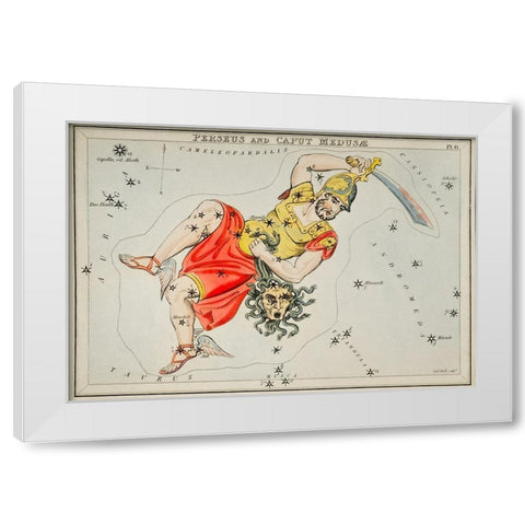 Astronomical chart illustration of the Perseus and the Caput Medusae White Modern Wood Framed Art Print by Hall, Sidney