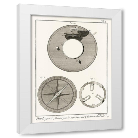 Antique drawing of a compass like watchmaking tool White Modern Wood Framed Art Print by Panckoucke Methodical Encyclopedia