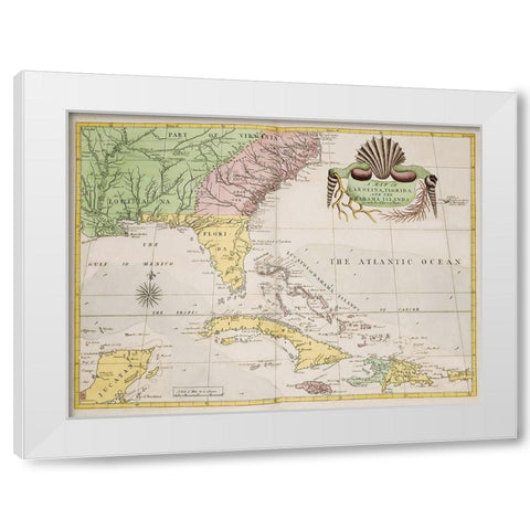 A map of Carolina-Florida and the Bahama Islands 1754 White Modern Wood Framed Art Print by Catesby, Mark