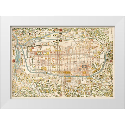Map of Kyoto 1863 White Modern Wood Framed Art Print by Kahei, Takebara