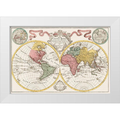 A map of the world 1775 White Modern Wood Framed Art Print by L isle, de Guillaume