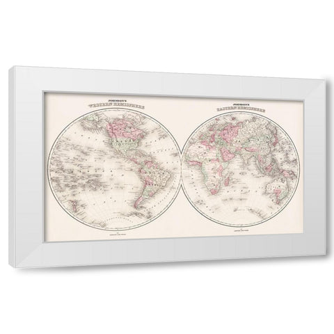 Johnsons Western and Eastern Hemisphere 1866 White Modern Wood Framed Art Print by Johnson and Ward