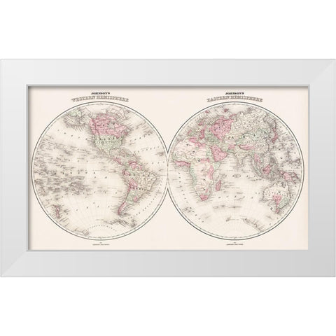 Johnsons Western and Eastern Hemisphere 1866 White Modern Wood Framed Art Print by Johnson and Ward