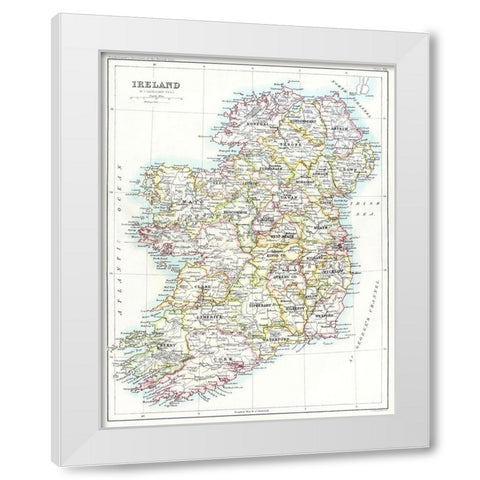 Ireland from the Gazetteer of the British Isles 1887 White Modern Wood Framed Art Print by Bartholomew, John
