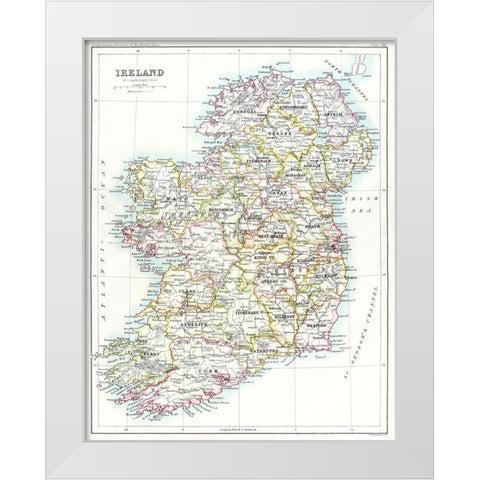 Ireland from the Gazetteer of the British Isles 1887 White Modern Wood Framed Art Print by Bartholomew, John