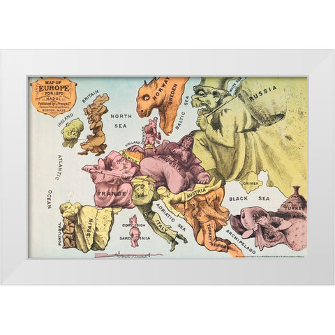 War Map of Europe As seen through French eyes White Modern Wood Framed Art Print by Hadol, Paul